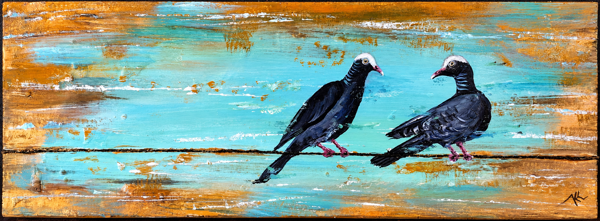 Two for the Tide, acrylic on driftwood by Katerina Kovatcheva
