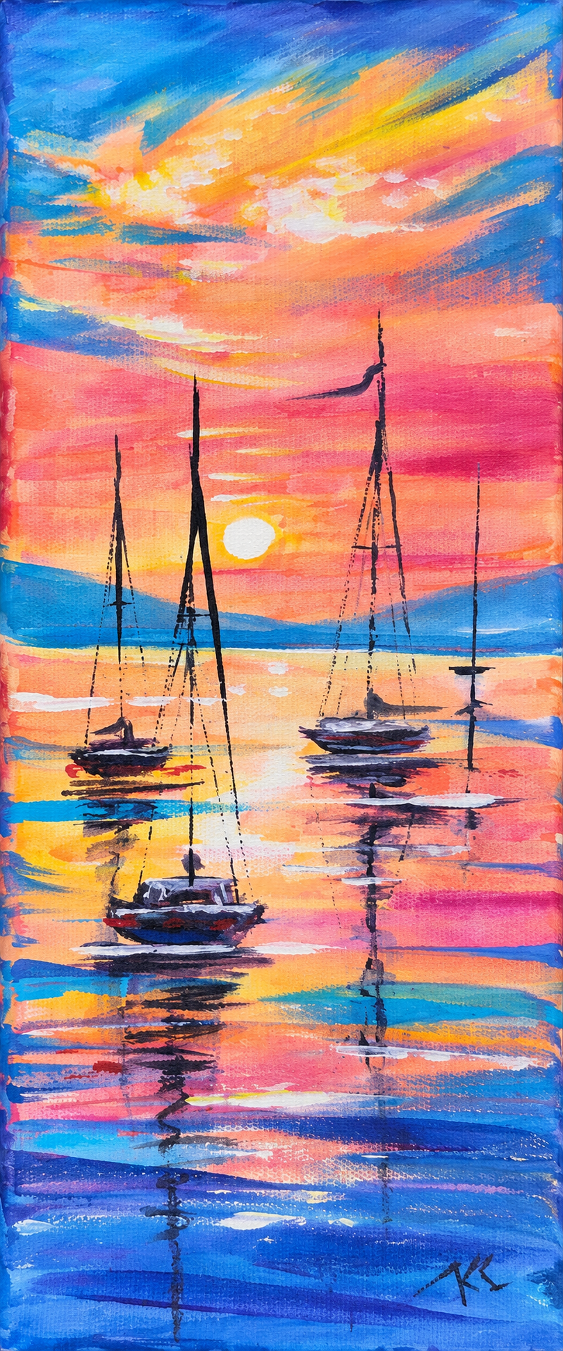 A Harbour Blushed with Evening, acrylic by Katerina Kovatcheva