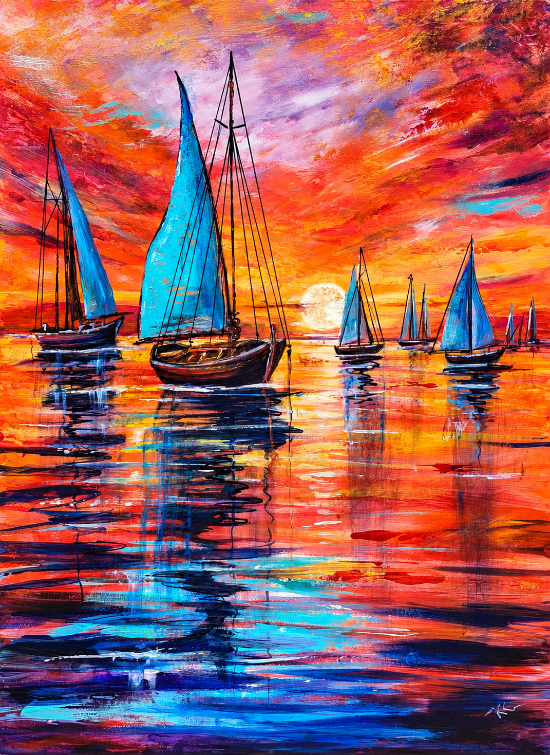 When the Harbour Turns to Fire, acrylic by Katerina Kovatcheva