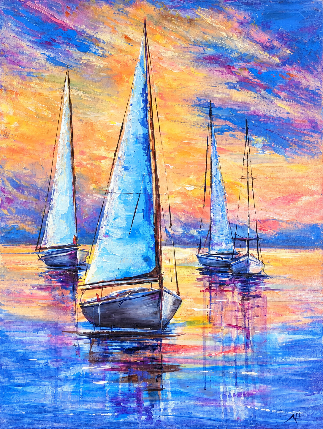 Sails in a Dream of Dawn, acrylic by Katerina Kovatcheva