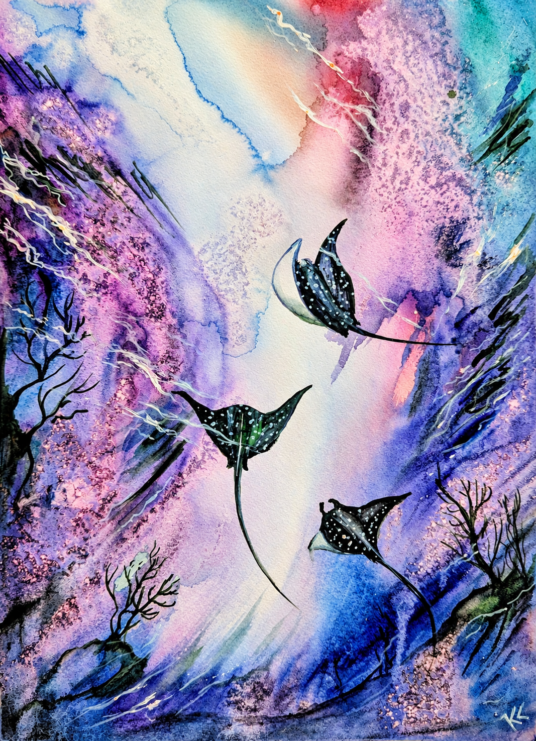 Ballet Beneath the Blue, watercolor by Katerina Kovatcheva