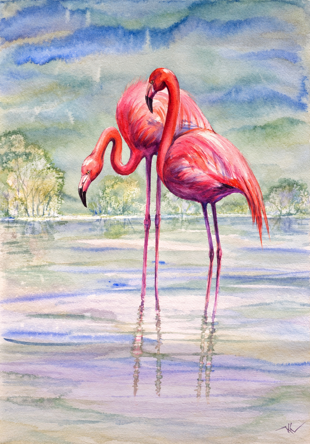 A Quiet Courtship, watercolor by Katerina Kovatcheva