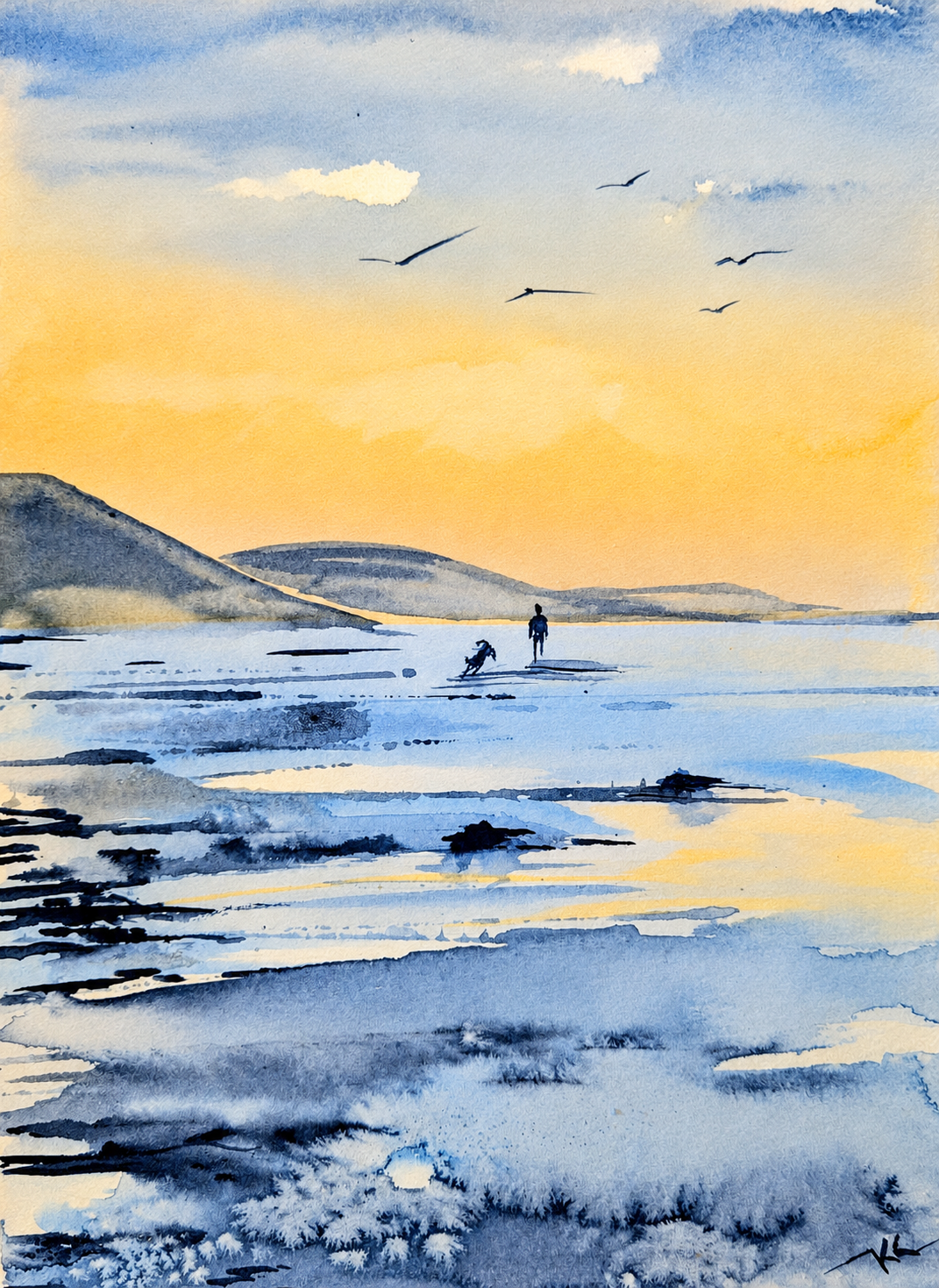 Footsteps into Gold, watercolor by Katerina Kovatcheva