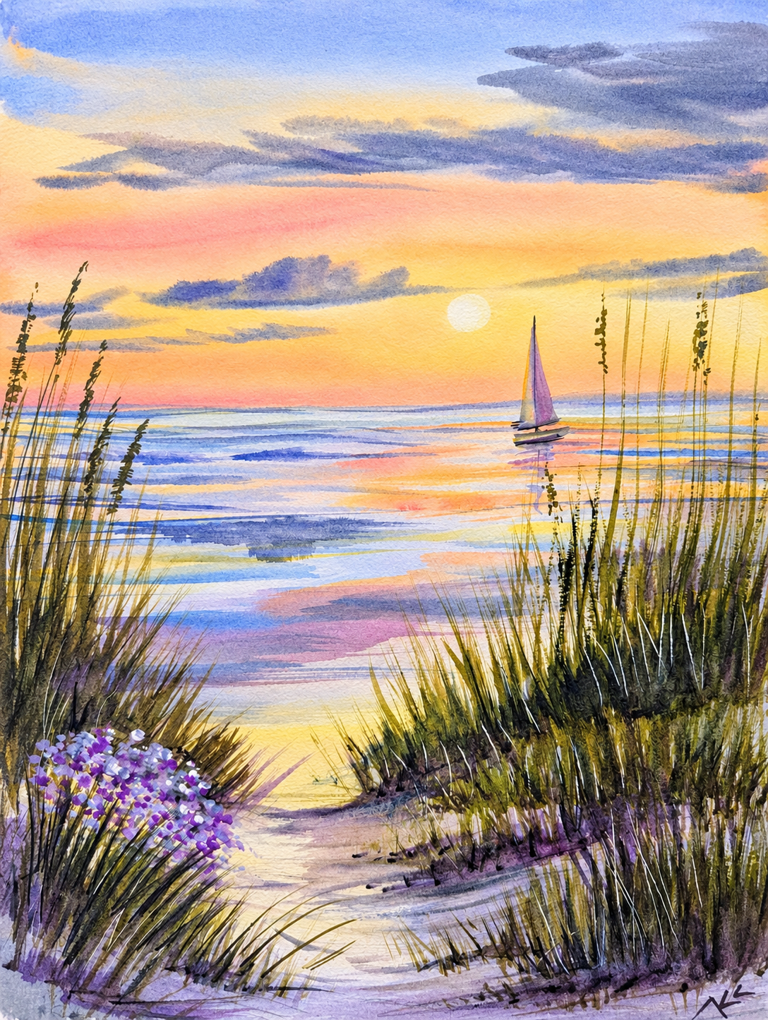 Beyond the Sea Grass, watercolor by Katerina Kovatcheva