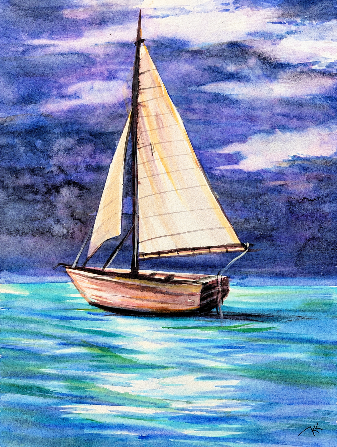The Stillness of Sail, watercolor by Katerina Kovatcheva