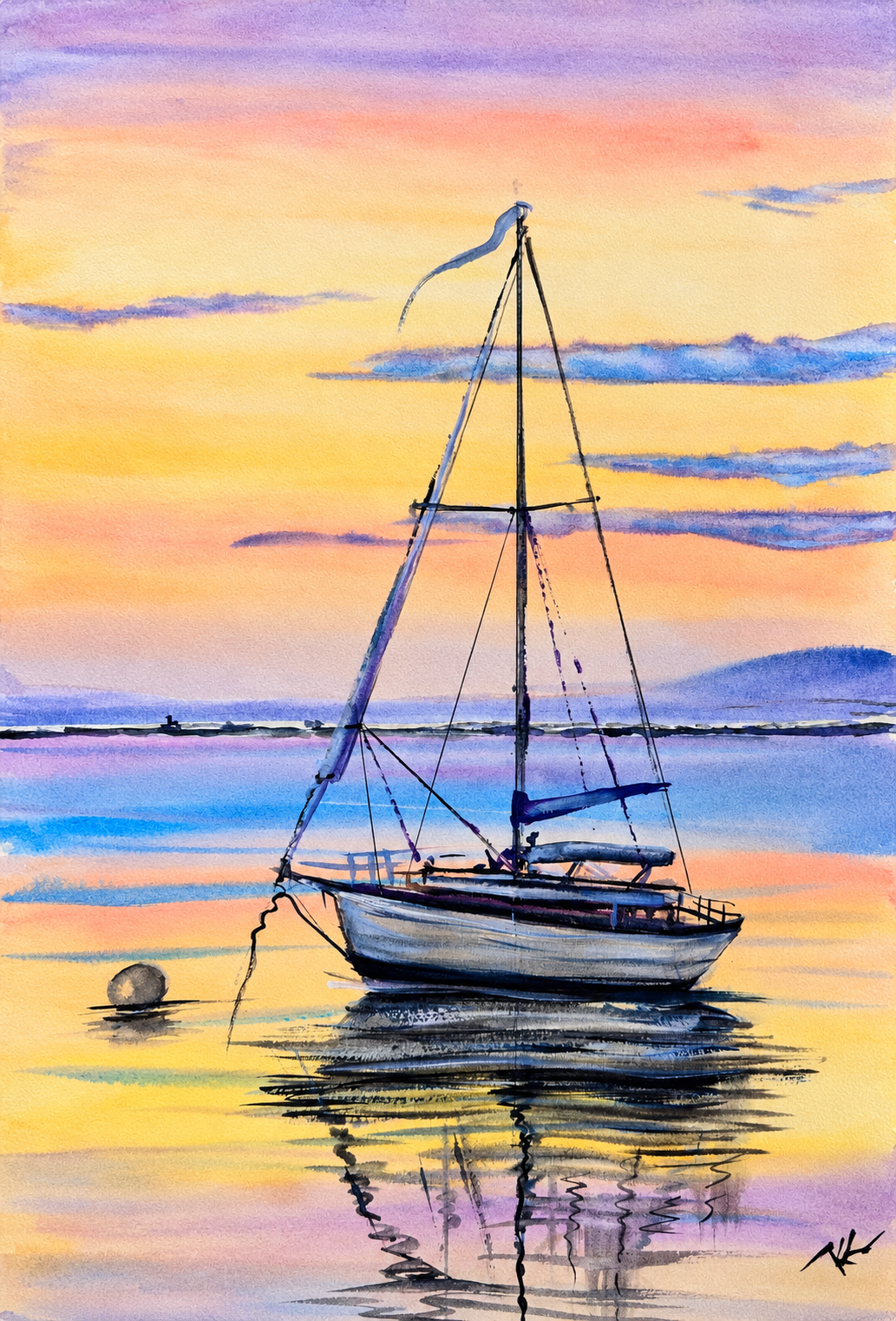 Anchored in Apricot, watercolor by Katerina Kovatcheva