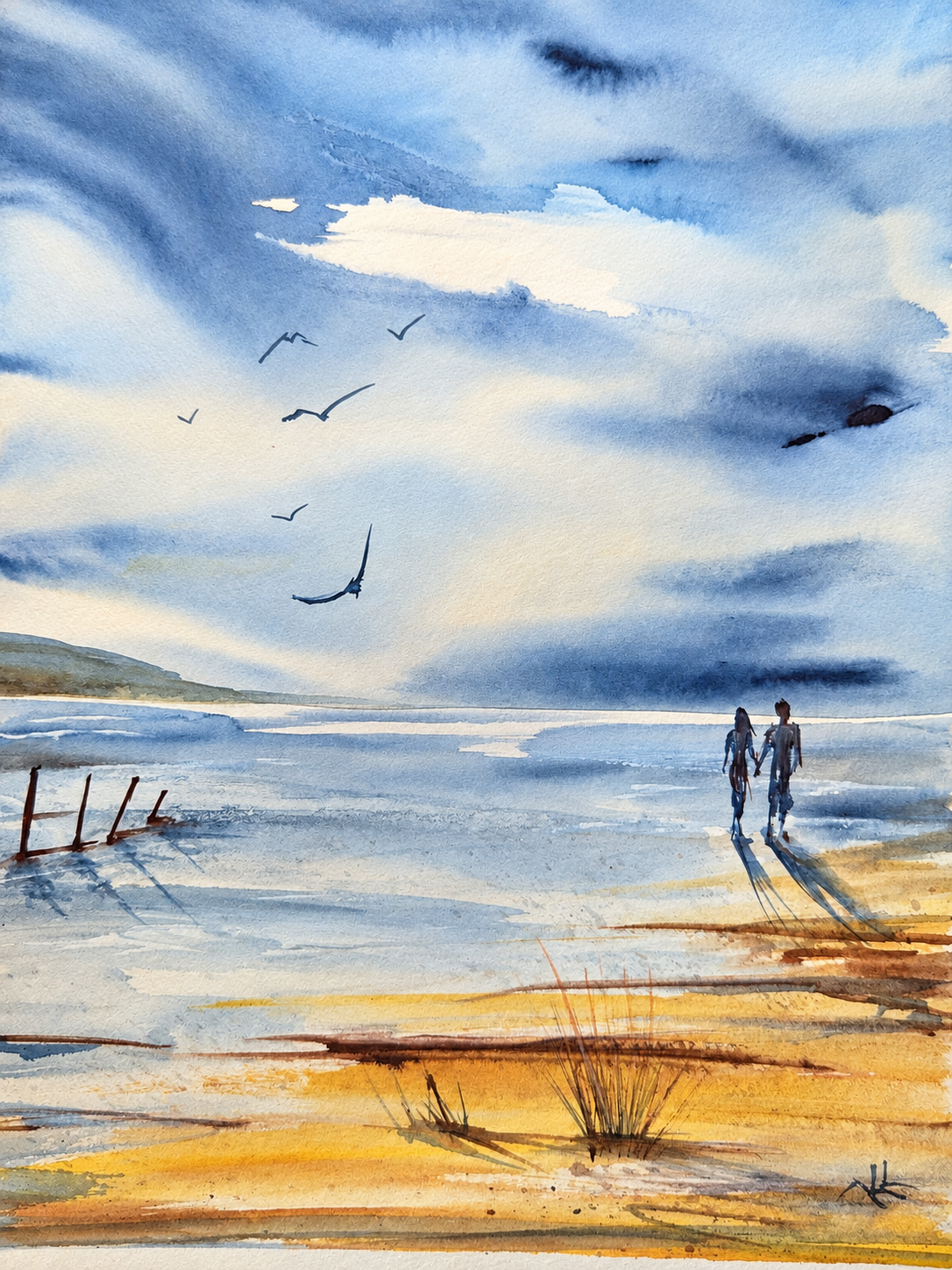 Where Our Shadows Meet, watercolor by Katerina Kovatcheva