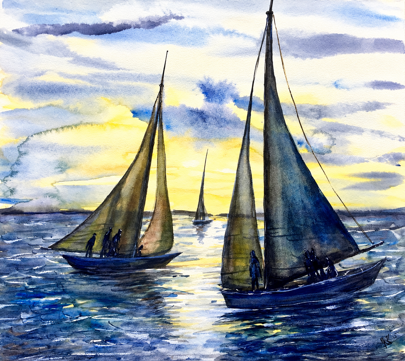 Windward Company, watercolor by Katerina Kovatcheva