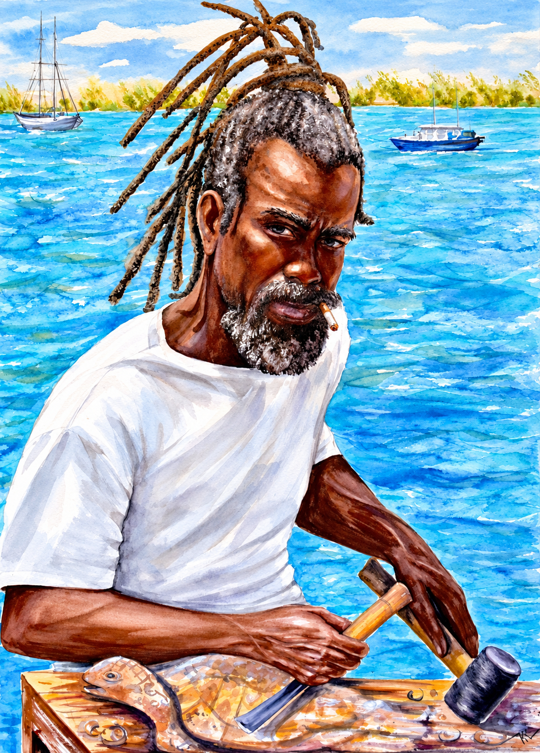 Hands of the Harbour, watercolor by Katerina Kovatcheva