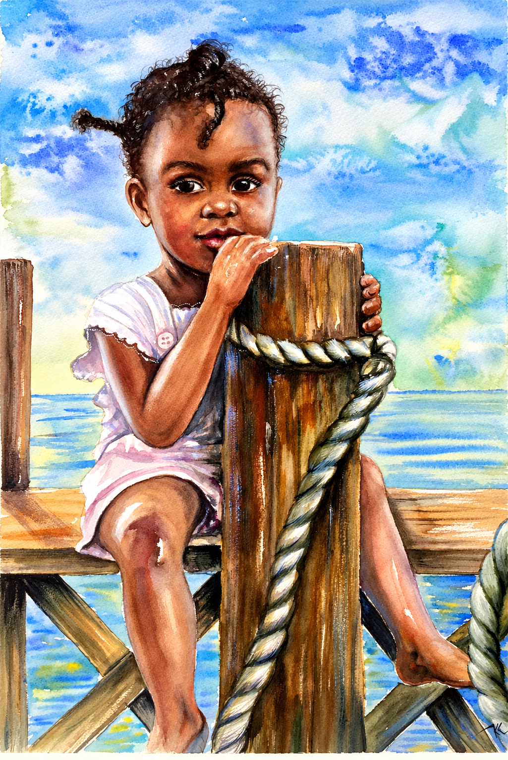 The Little Harbour Watcher, watercolor by Katerina Kovatcheva
