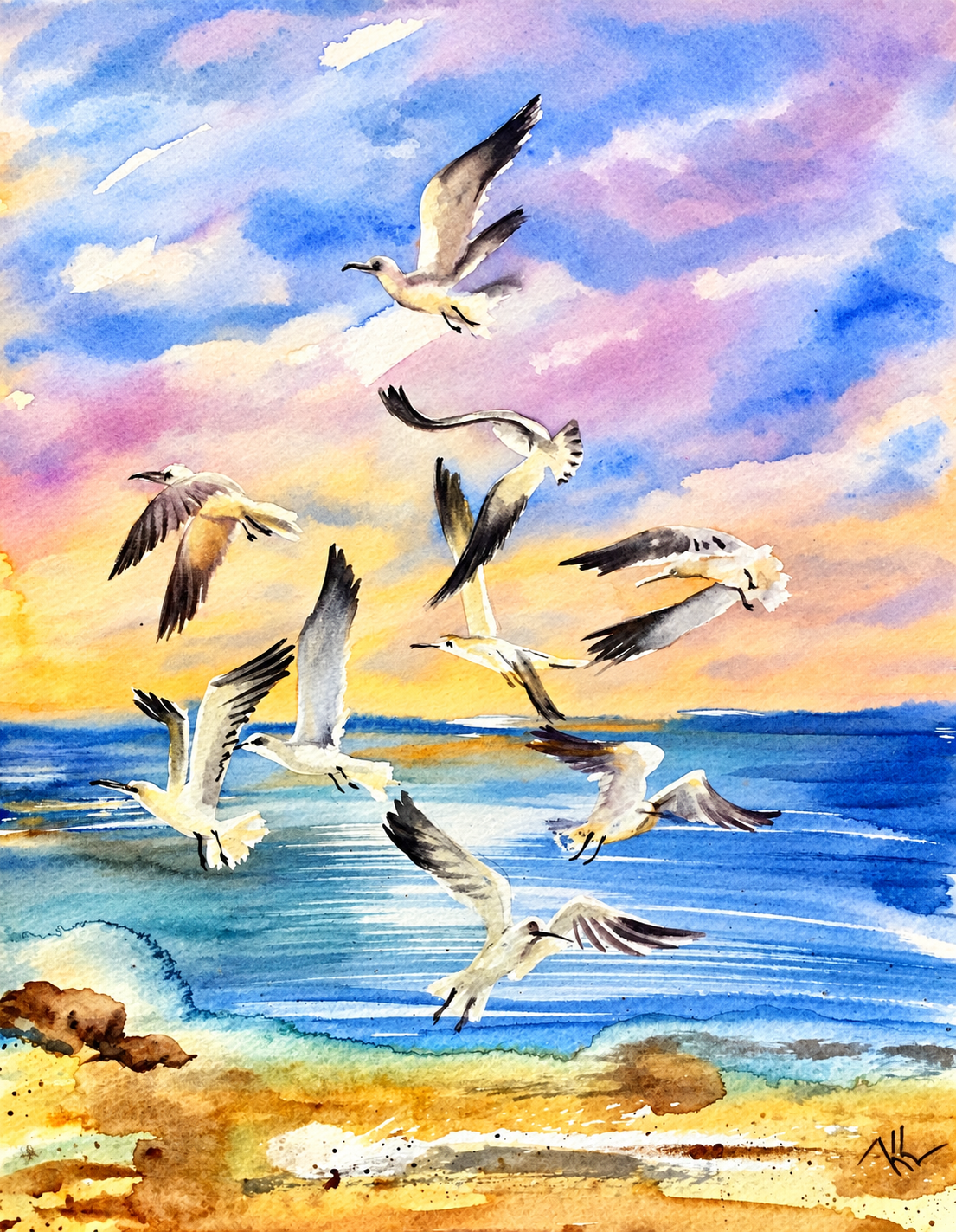 A Sky Full of Salt, watercolor by Katerina Kovatcheva