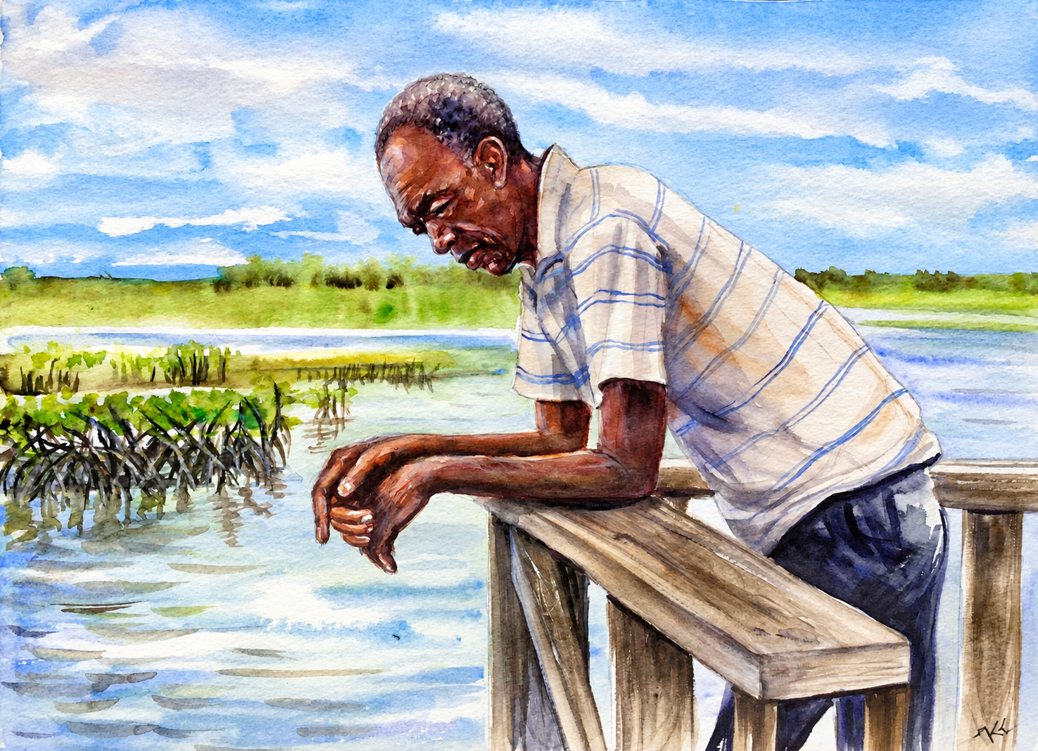Between Tide and Thought, watercolor by Katerina Kovatcheva